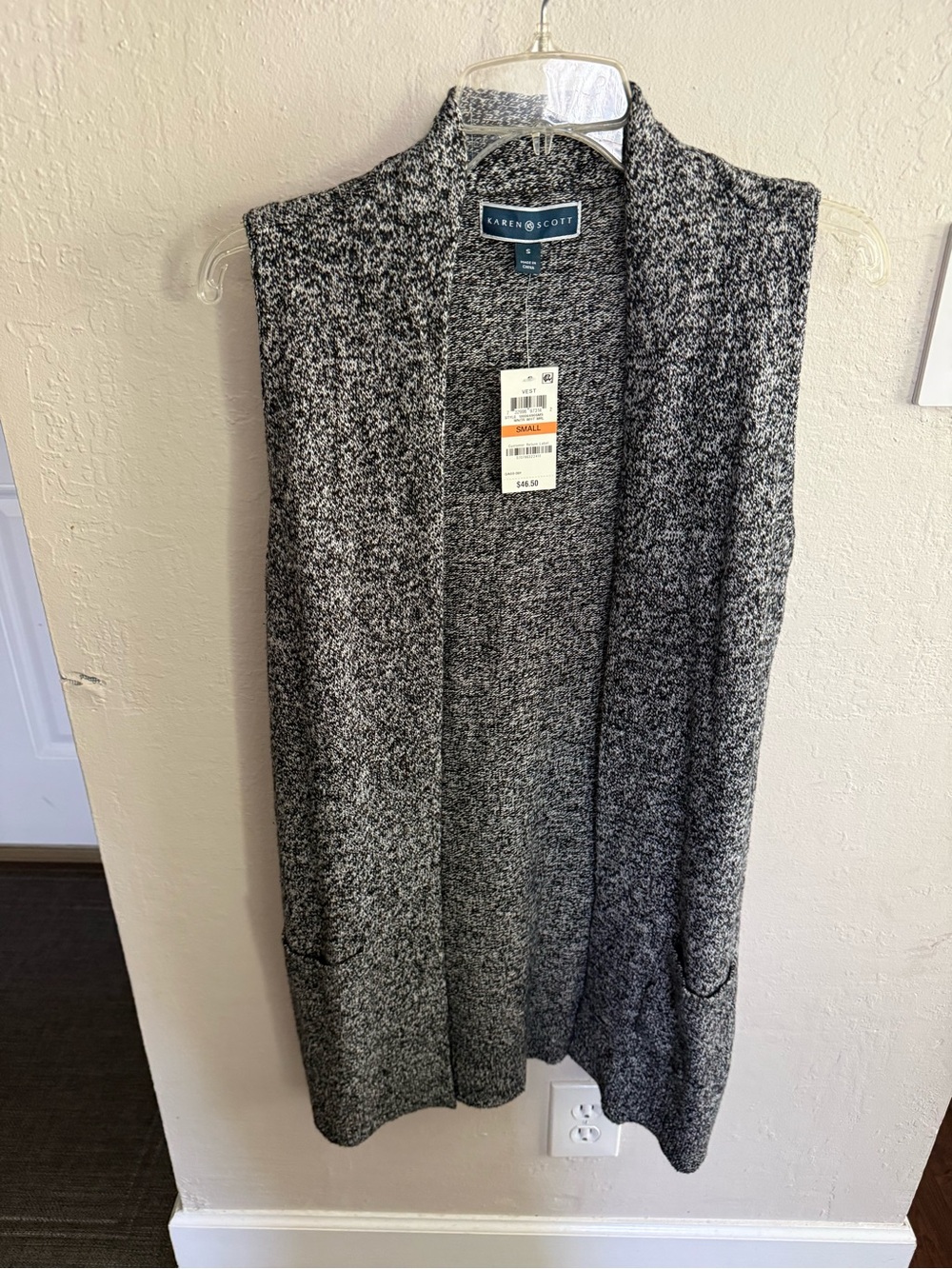 Women Karen Scott Black & White Marled Open-Front Cardigan Vest